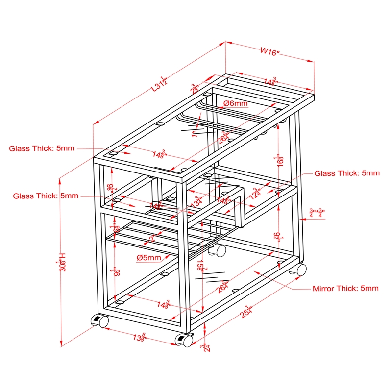 Pemberly Row Contemporary Transitional Metal Bar Cart in Chrome