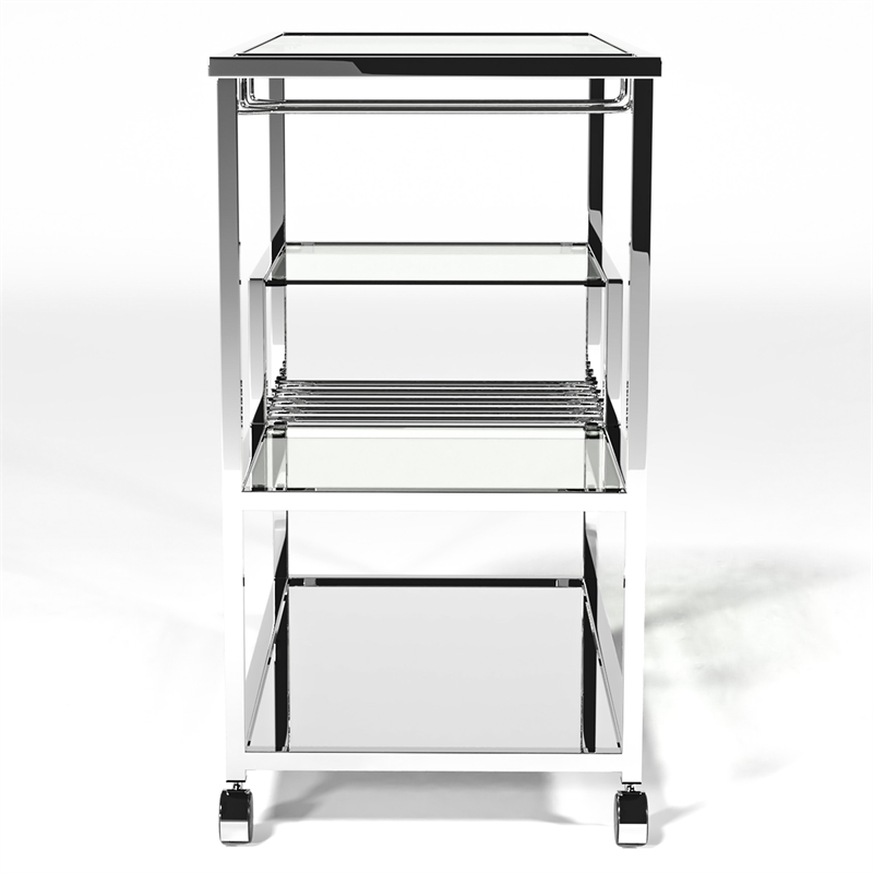 Pemberly Row Contemporary Transitional Metal Bar Cart in Chrome