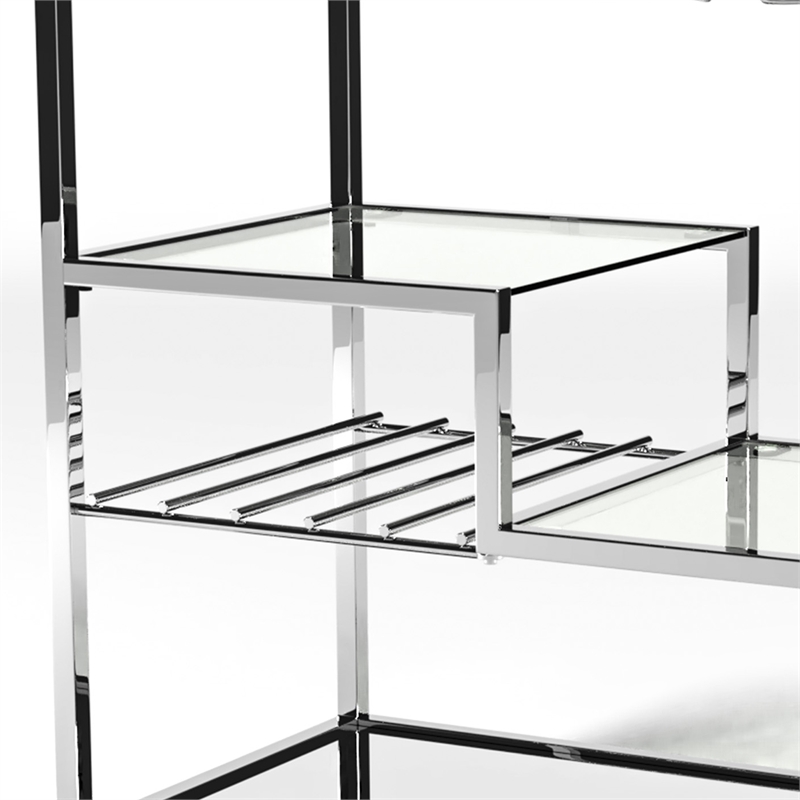 Pemberly Row Contemporary Transitional Metal Bar Cart in Chrome