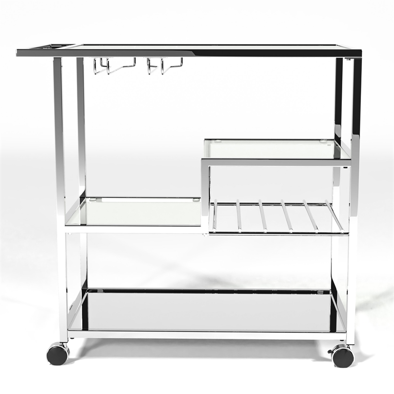 Pemberly Row Contemporary Transitional Metal Bar Cart in Chrome
