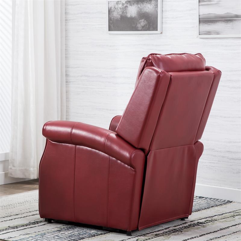 Pemberly Row Contemporary Red Faux Leather Traditional Lift Chair
