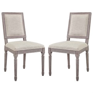 Pemberly Row 20&quot Polyester Fabric Dining Side Chair in Beige (Set of 2)