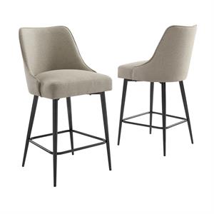 Pemberly Row Khaki Beige Fabric and Dark Metal Counter Chair