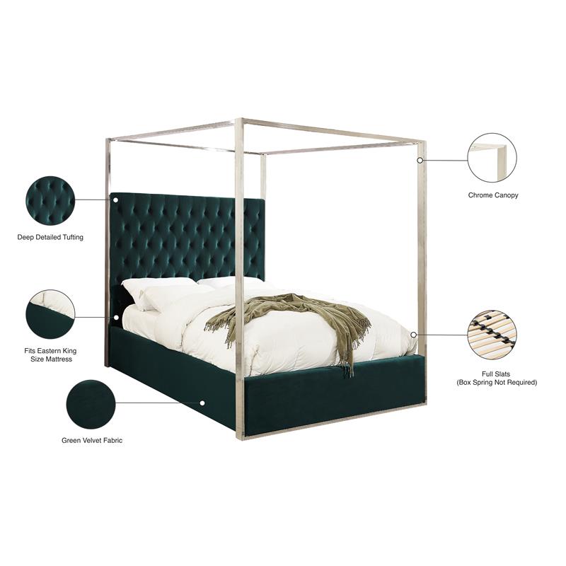 Pemberly Row Modern / Contemporary Tufted Velvet King Bed in Green