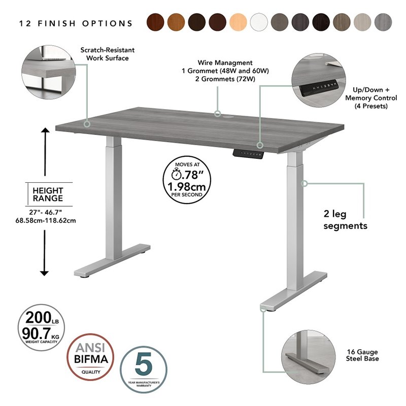Pemberly Row Contemporary 60W Height Adjustable Standing Desk