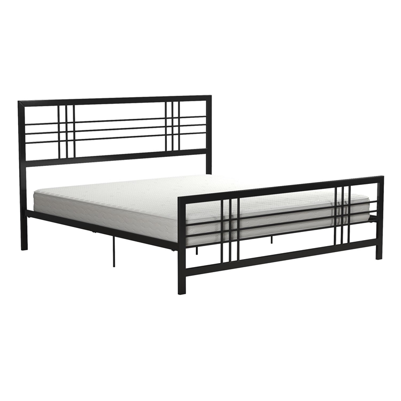 Pemberly Row Modern / Contemporary Metal Bed in Black in King
