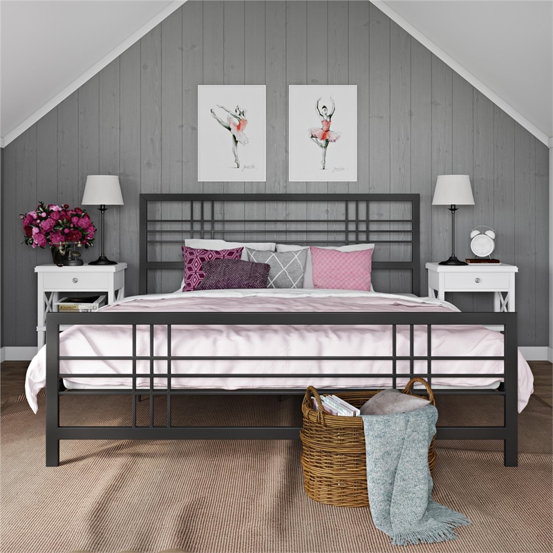 Pemberly Row Modern / Contemporary Metal Bed in Black in King