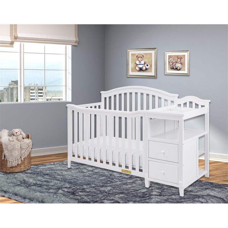 Pemberly Row Modern 4-in-1 Convertible Crib and Changer White