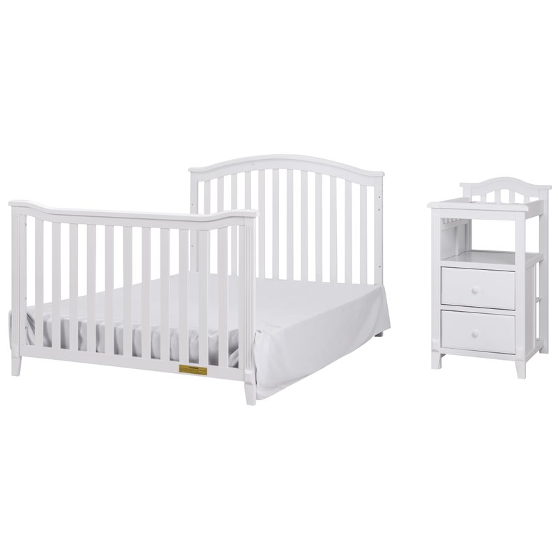 Pemberly Row Modern 4-in-1 Convertible Crib and Changer White