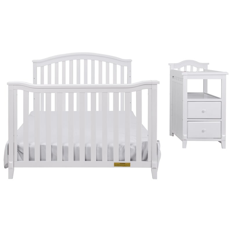 Pemberly Row Modern 4-in-1 Convertible Crib and Changer White