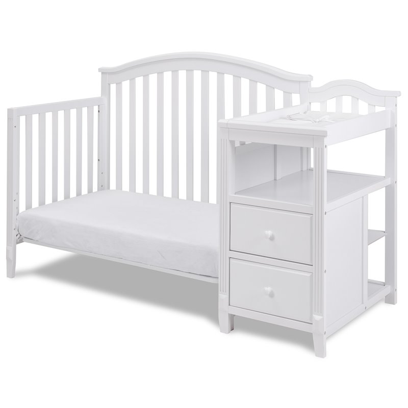 Pemberly Row Modern 4-in-1 Convertible Crib and Changer White