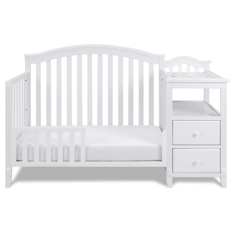 Pemberly Row Modern 4-in-1 Convertible Crib and Changer White