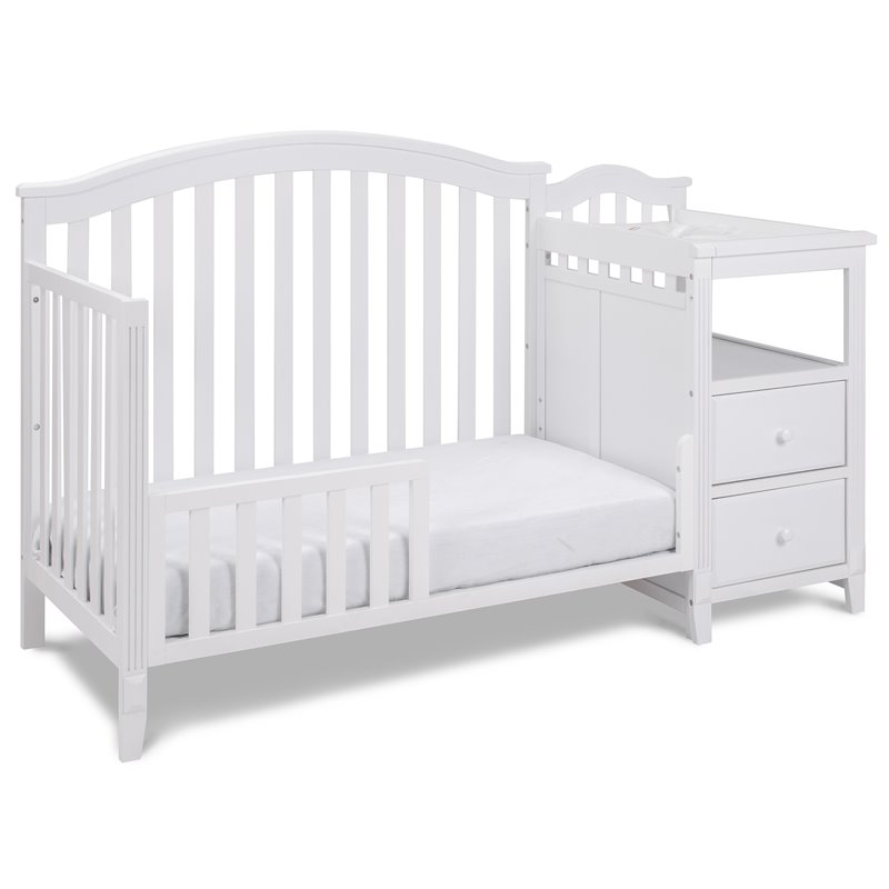 Pemberly Row Modern 4-in-1 Convertible Crib and Changer White