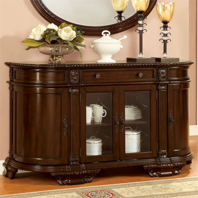Pemberly Row Modern Wood Multi-Storage Buffet in Brown Cherry