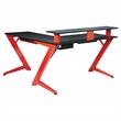 Pemberly Row Battlestation L-Shape Game Desk with Carbon Top and Matte Red Legs