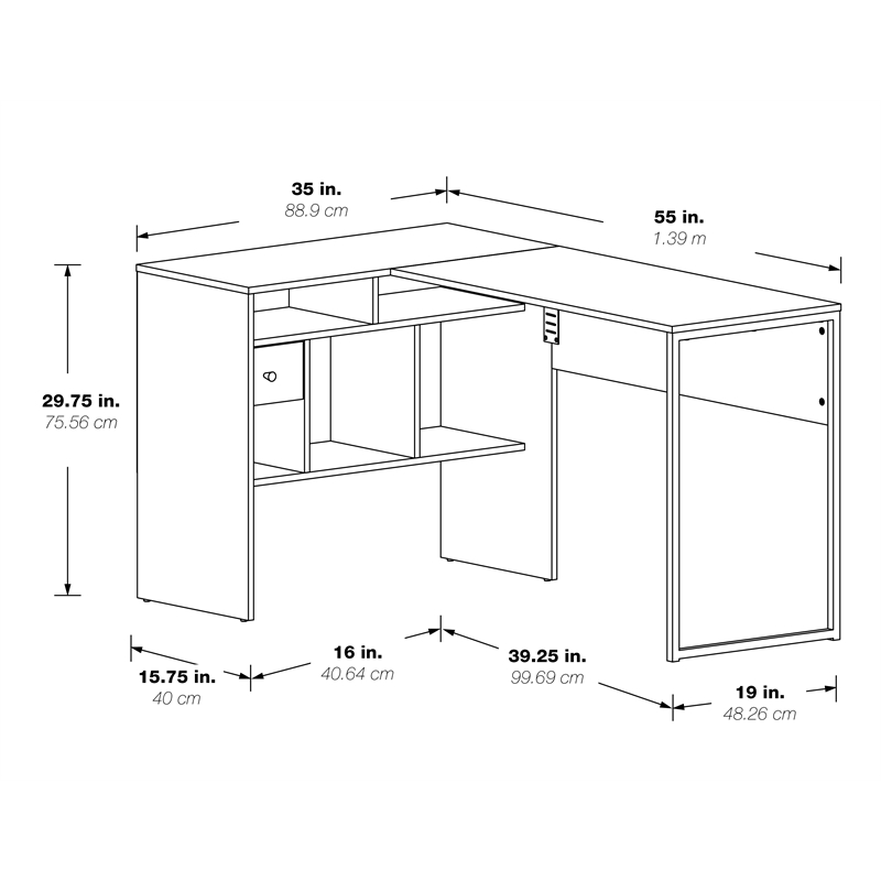 Pemberly Row Modern Lane L-Shape Desk in Farm Oak Gray Finish
