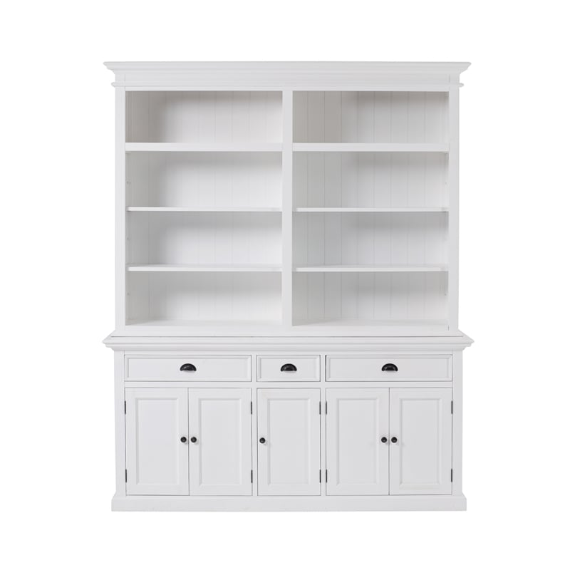 Pemberly Row Mahogany Wood Bookcase 5 Doors 3 Drawers in Classic White