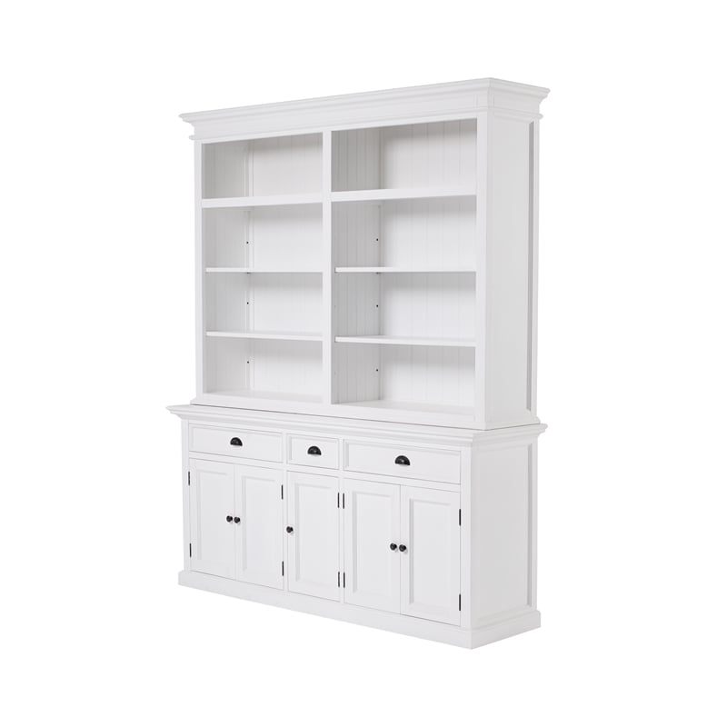 Pemberly Row Mahogany Wood Bookcase 5 Doors 3 Drawers in Classic White