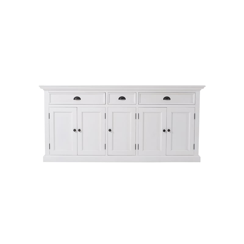 Pemberly Row Mahogany Wood Bookcase 5 Doors 3 Drawers in Classic White