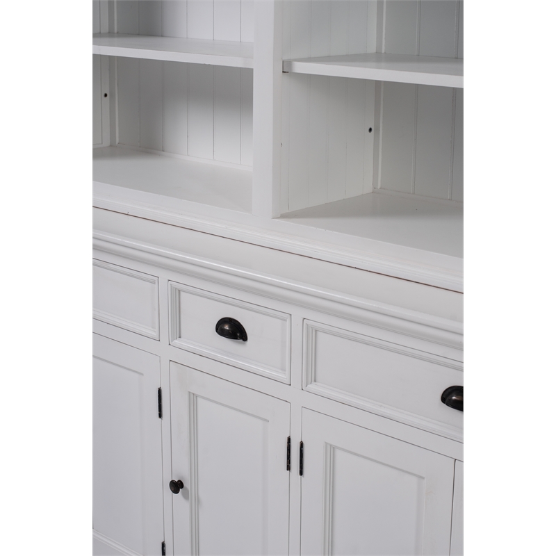 Pemberly Row Mahogany Wood Bookcase 5 Doors 3 Drawers in Classic White