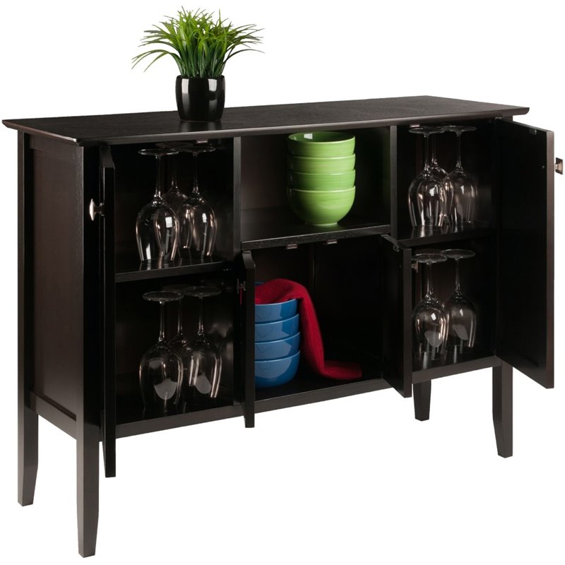 Pemberly Row 4 Door Transitional Wood/Metal Buffet Table in Coffee