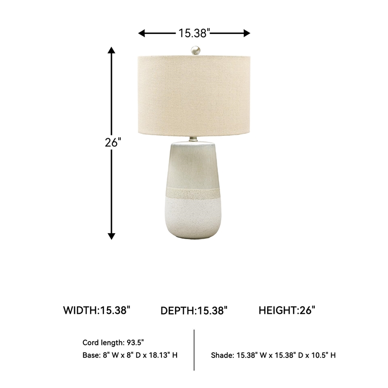 Pemberly Row Contemporary Ceramic Table Lamp in Beige and White