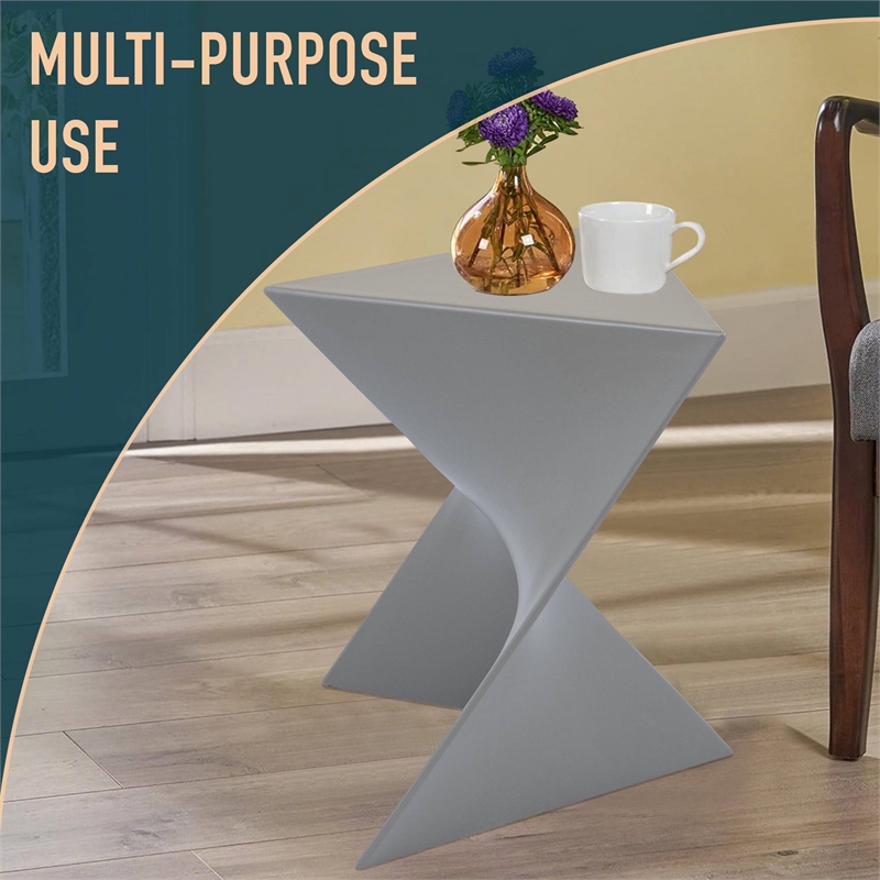 Pemberly Row Contemporary Plastic Triangle End Table in Gray