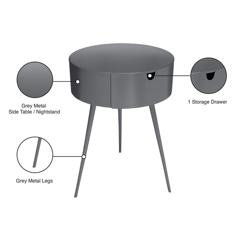 Pemberly Row Contemporary Transitional Gray Metal Nightstand
