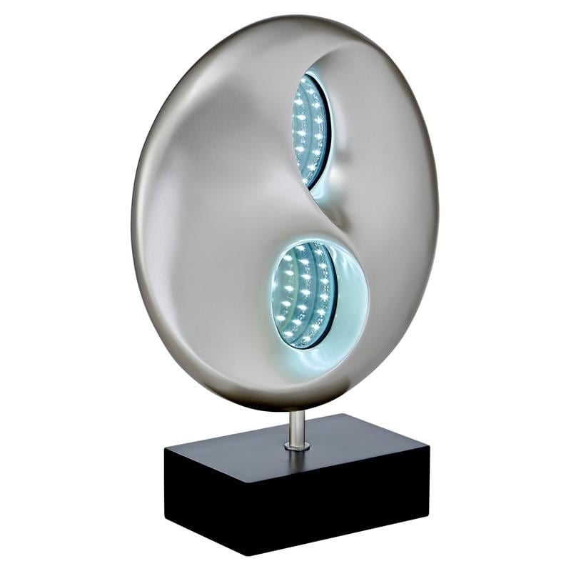 Pemberly Row Modern Poly Resin Table Lamp with LED in Black and Silver