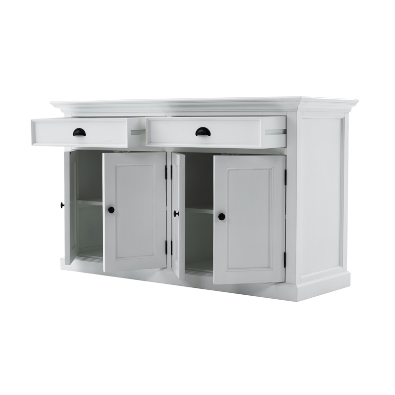 Pemberly Row Mahogany Wood Buffet Hutch Unit with 6 Shelves in White