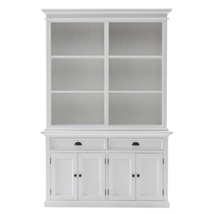 Pemberly Row Mahogany Wood Buffet Hutch Unit with 6 Shelves in White