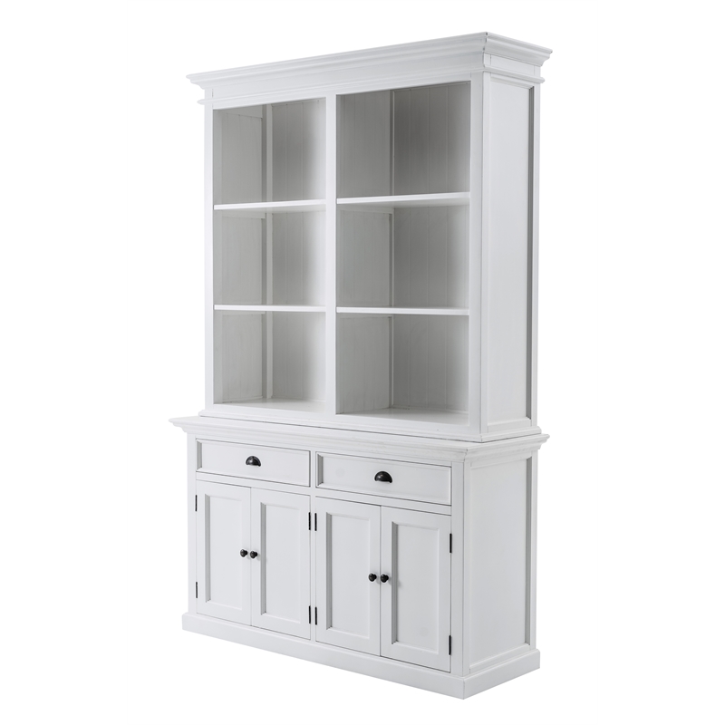 Pemberly Row Mahogany Wood Buffet Hutch Unit with 6 Shelves in White