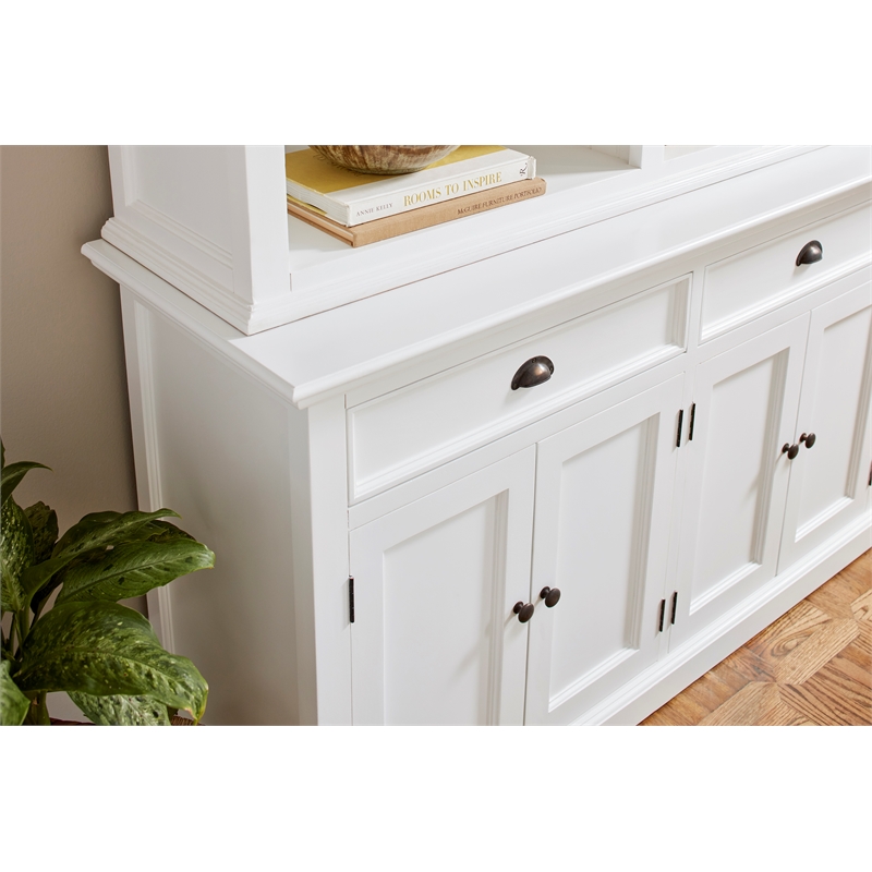 Pemberly Row Mahogany Wood Buffet Hutch Unit with 6 Shelves in White