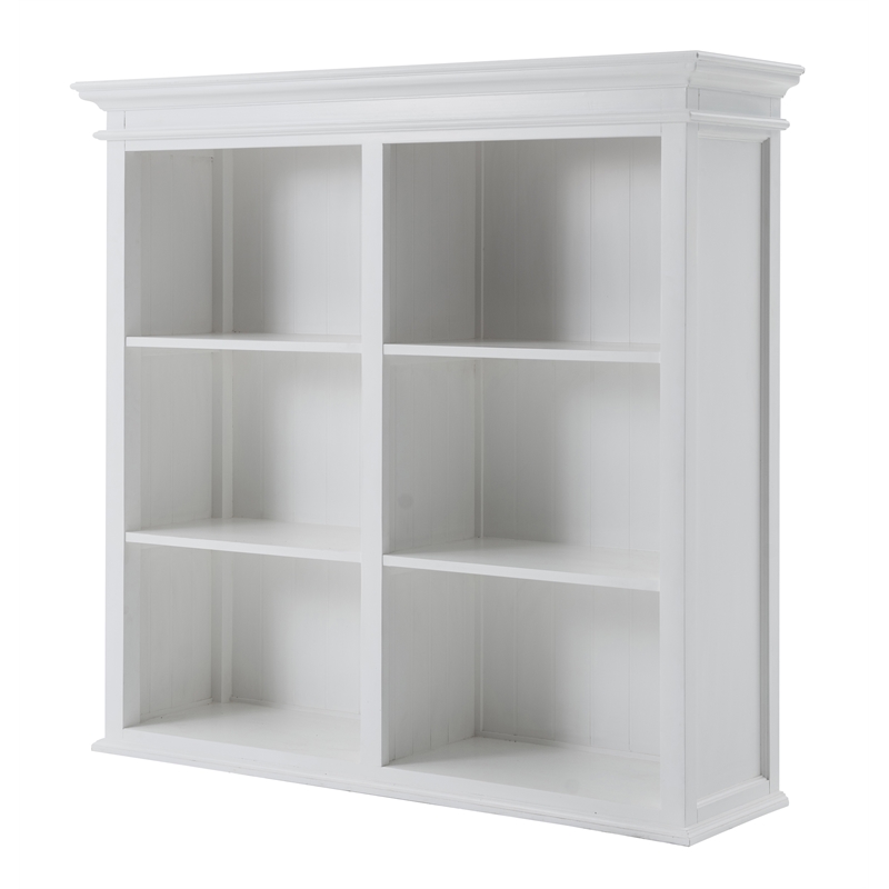 Pemberly Row Mahogany Wood Buffet Hutch Unit with 6 Shelves in White