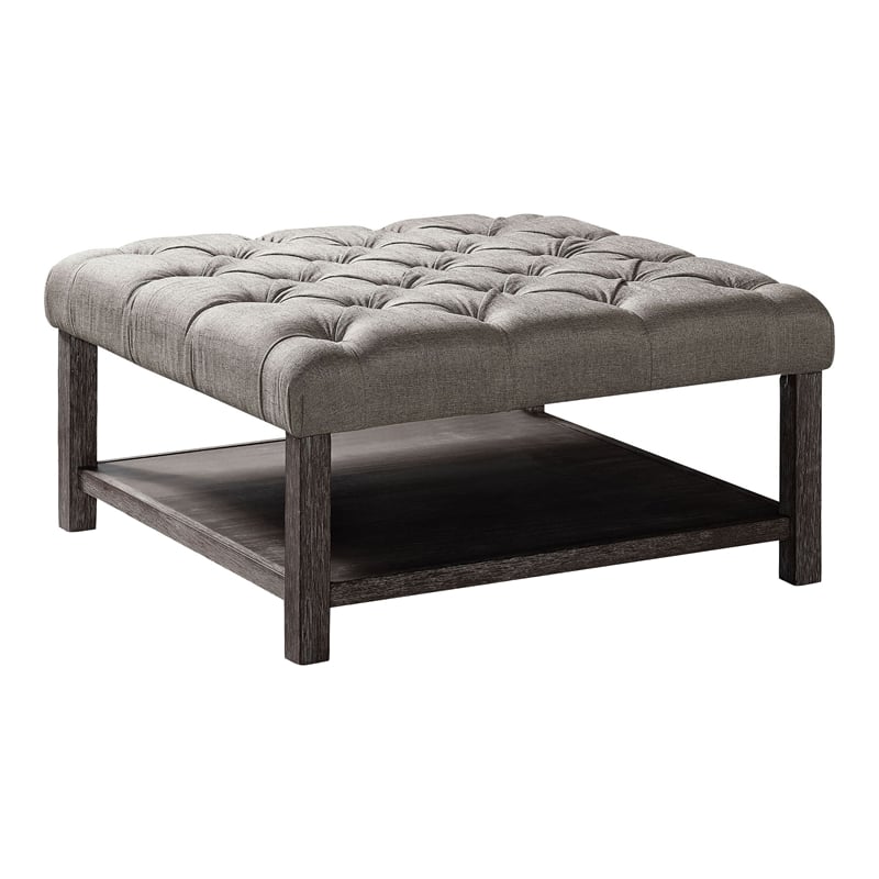 Pemberly Row Wood Ottoman in Antique Washed Gray and Light Gray
