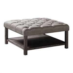 Pemberly Row Wood Ottoman in Antique Washed Gray and Light Gray
