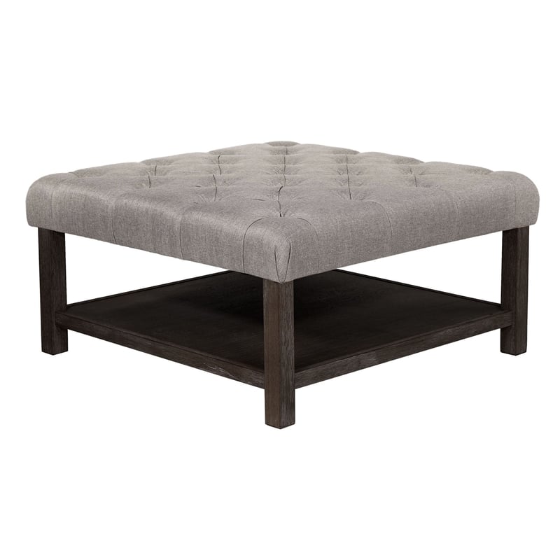 Pemberly Row Wood Ottoman in Antique Washed Gray and Light Gray