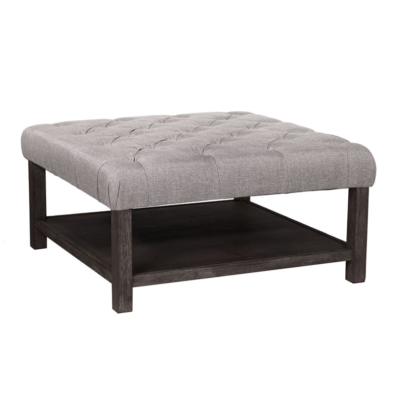 Pemberly Row Wood Ottoman in Antique Washed Gray and Light Gray