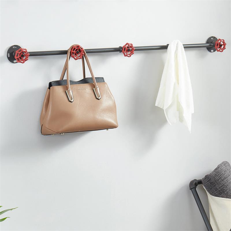 Pemberly Row Industrial Metal 5-Hook Coat Rack in Sand Black