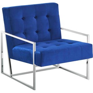 Pemberly Row 31.5&quot Velvet Accent Chair in Blue/Silver Plated
