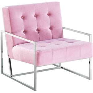 Pemberly Row 31.5&quot Velvet Accent Chair in Pink/Silver Plated