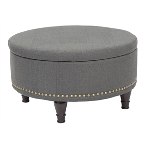 Pemberly Row Modern Round Storage Ottoman in Klein Charcoal Fabric