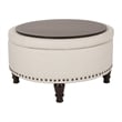 Pemberly Row Modern Round Storage Ottoman in Linen Cream Fabric