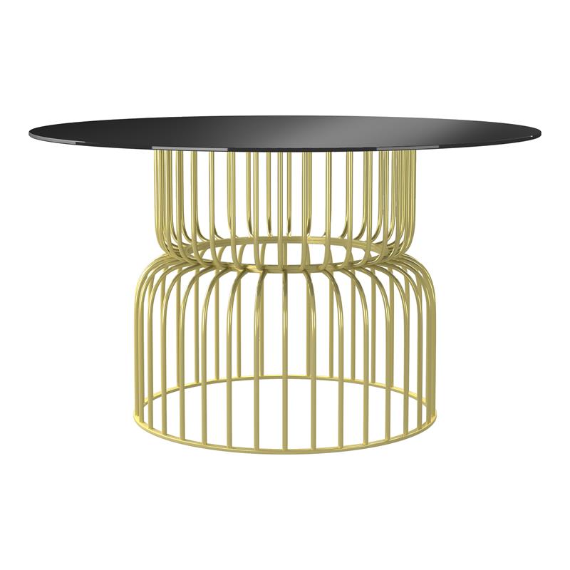 Pemberly Row Contemporary Glass Top Round Dining Table in Gold
