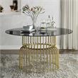 Pemberly Row Contemporary Glass Top Round Dining Table in Gold