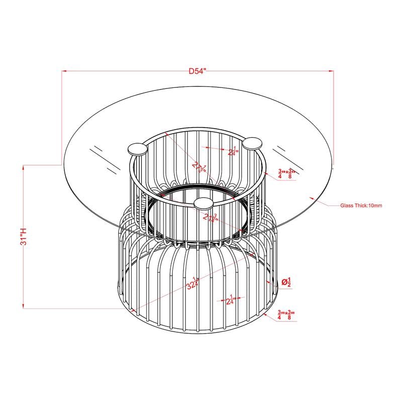 Pemberly Row Contemporary Glass Top Round Dining Table in Gold