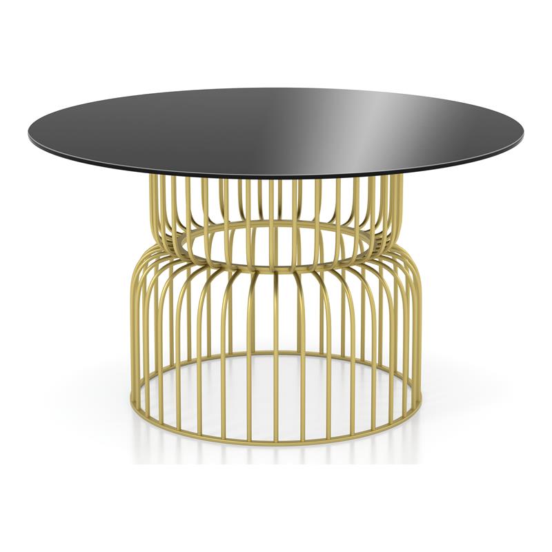 Pemberly Row Contemporary Glass Top Round Dining Table in Gold