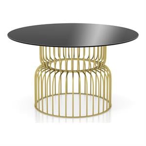 Pemberly Row Contemporary Glass Top Round Dining Table in Gold