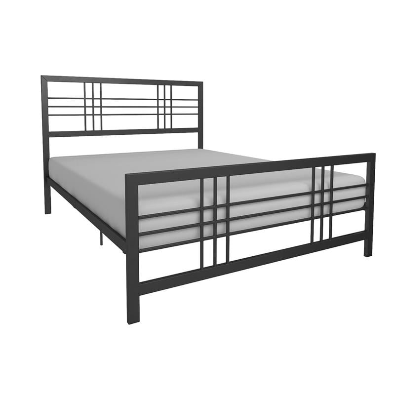 Pemberly Row Metal Bed Queen Size Frame Adjustable Under Bed Storage in Black