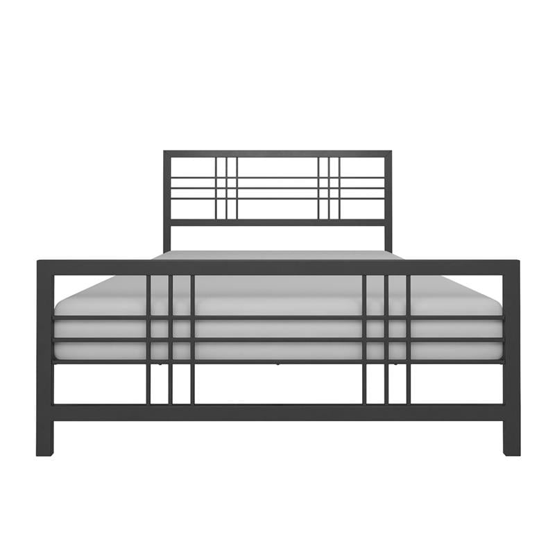 Pemberly Row Metal Bed Queen Size Frame Adjustable Under Bed Storage in Black